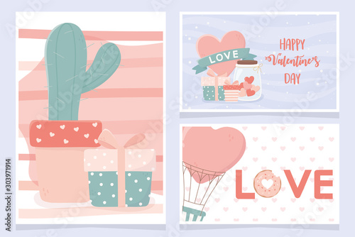 happy valentines day banners cactus ifts heart air balloon set