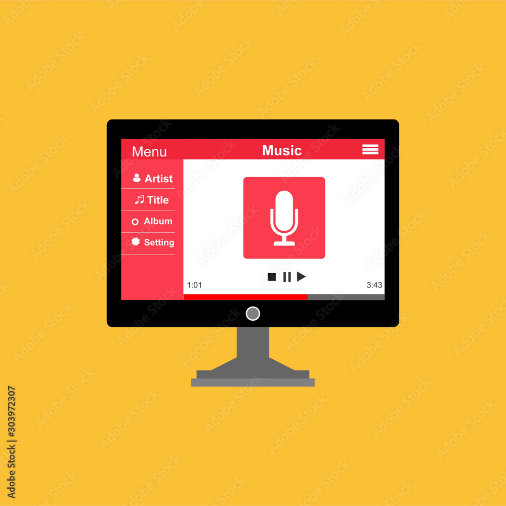 minimalistic media player user interface with panel control in modern flat design for web banner, business presentation, advertising material. minimalistic media player user interface with panel control in modern flat design for web banner, business presentation, advertising material.