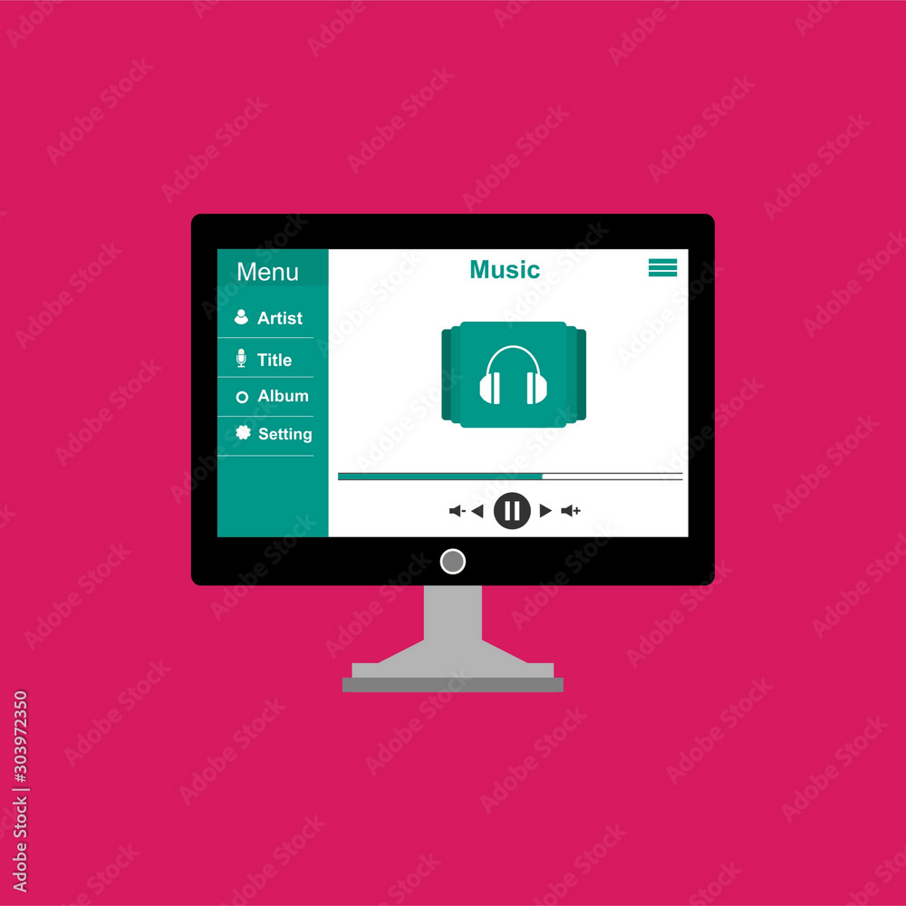 minimalistic media player user interface with panel control in modern flat design for web banner, business presentation, advertising material. minimalistic media player user interface with panel control in modern flat design for web banner, business presentation, advertising material.