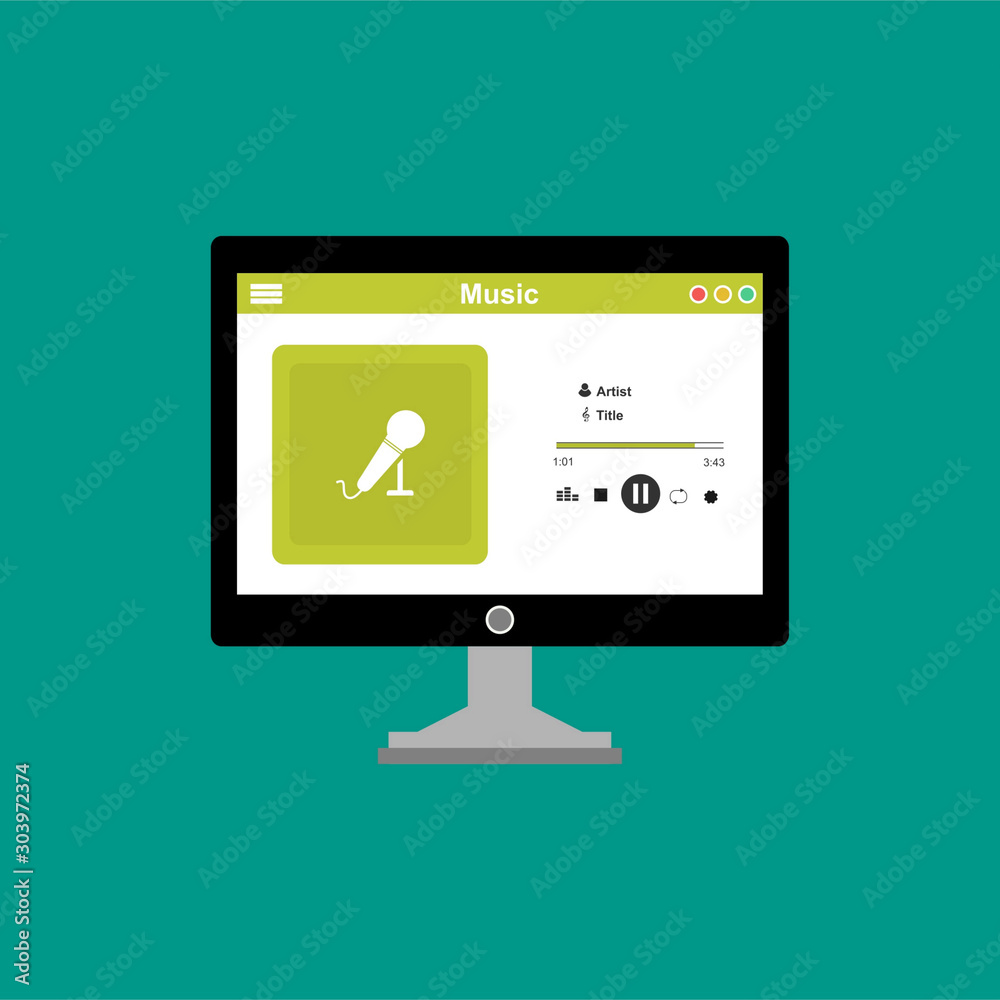 Mobile music application interface design concept isolated on colored background flat vector illustration. Can be used for workflow layout template Mobile music application interface design concept isolated on colored background flat vector illustration. Can be used for workflow layout template