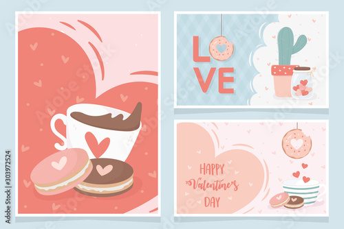 happy valentines day chocolate cup with cookies love heart cactus gifts banners