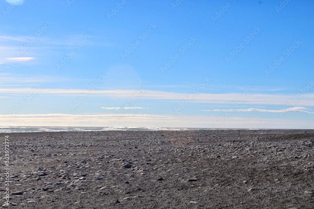 volcanic sand beach in Vik, Iceland volcanic sand beach in Vik, Iceland