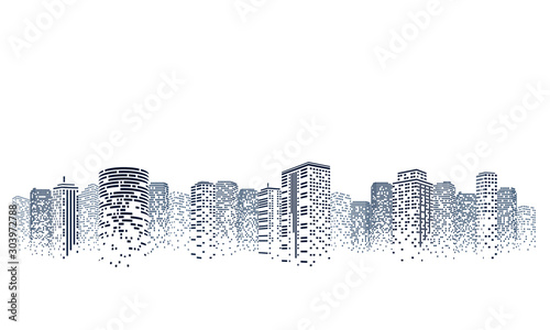 Silhouette city scape Isolated or white background. Modern flat design. Futuristic technology concept. Vector illustration.