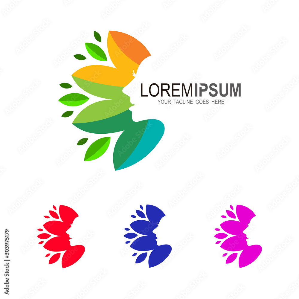 Face logo with leaf design vector, cosmetic logo, Yoga, Salon Face logo with leaf design vector, cosmetic logo, Yoga, Salon