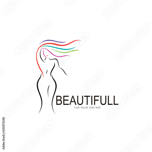 Sexy logo, Elegant woman silhouettes in a linear sketch style, Vector lady poses