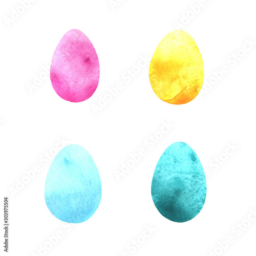 Set of simple watercolor eggs. Bright  light Easter backgrounds and textures. Christ is risen. Uneven edge