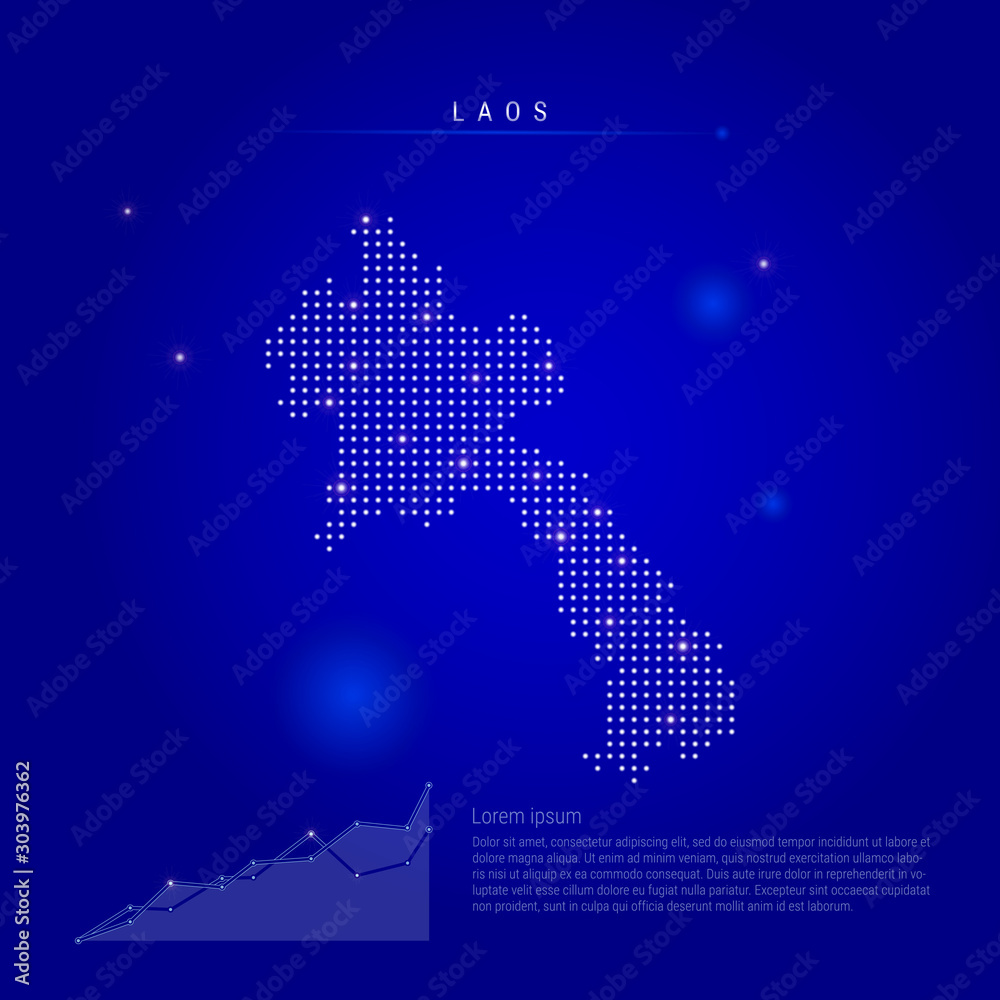 Laos illuminated map with glowing dots. Dark blue space background. Vector illustration
