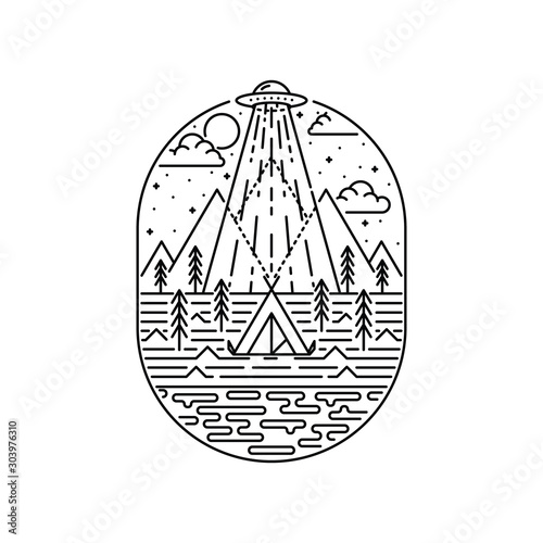 Alien Camping Hiking Climbing Nature Adventure Graphic Illustration Vector Art T-shirt Design
