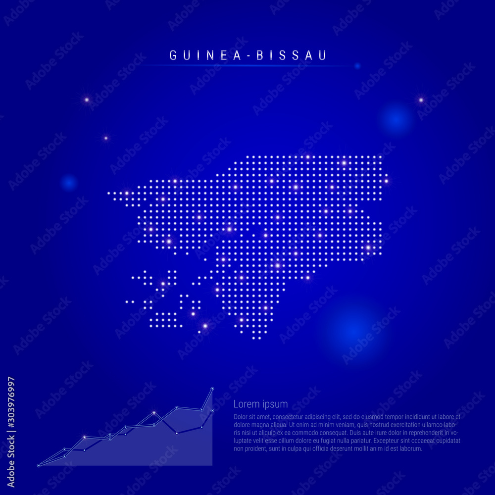 Guinea-Bissau illuminated map with glowing dots. Dark blue space background. Vector illustration