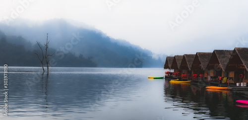 my holiday on a houseboat , moored in the middle of a perfect mountain lake.