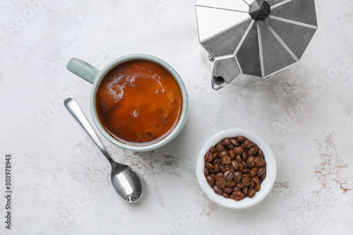 Fototapeta Naklejka Na Ścianę i Meble -  Cup of coffee with pot on white background