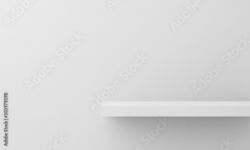 Empty white shop shelf on wall. 3d render.