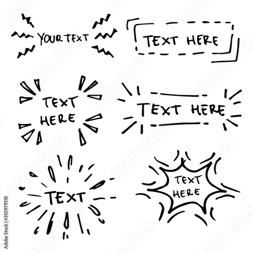 Vector hand drawn collection of design  elements for emphasis text in comic style