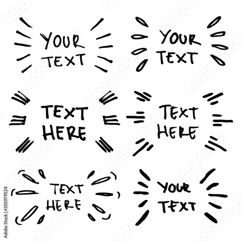 Vector hand drawn collection of design  elements for emphasis text in comic style
