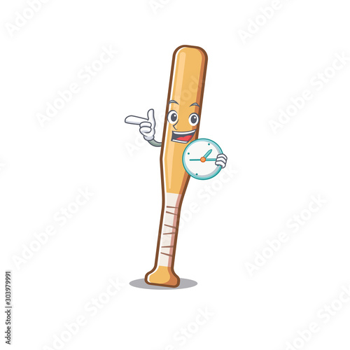 Character baseball bat in cartoon with bring clock shape