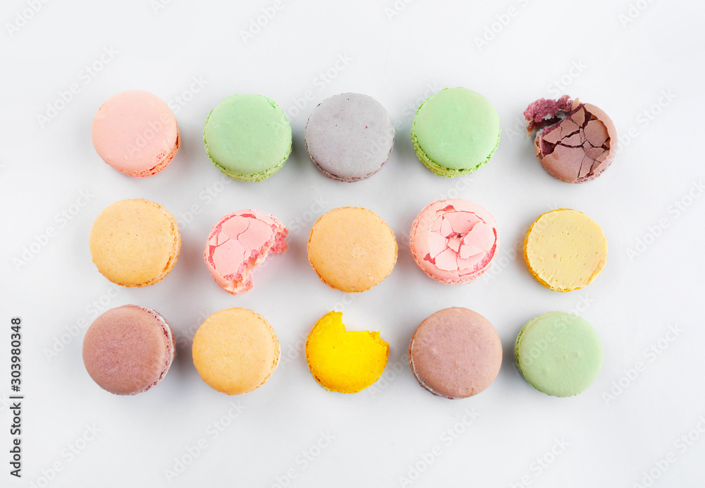 Different tasty macarons on white background Different tasty macarons on white background