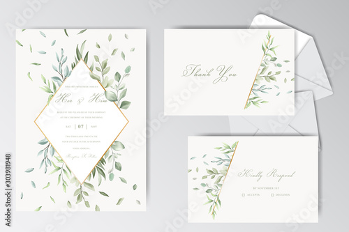 Elegant Watercolor Wedding Invitation Card with Greenery Foliage