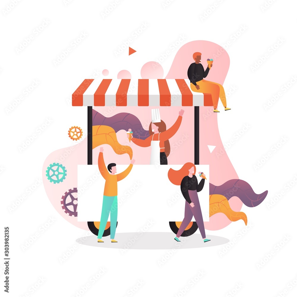 Obraz premium Amusement park ice cream cart vector concept for web banner, website page