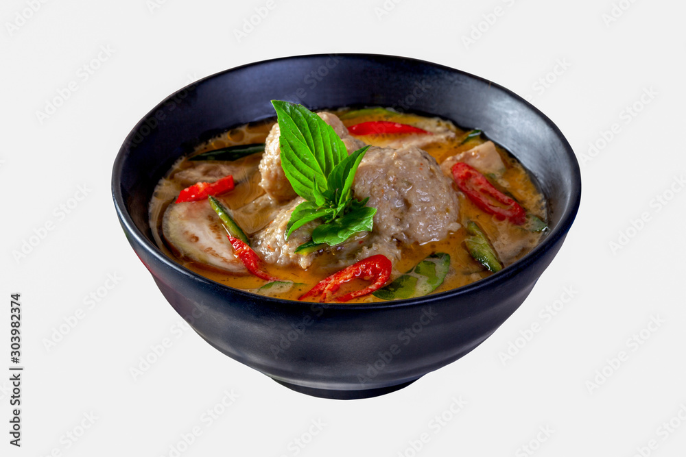 Green Curry With Chicken on White background ,Thai cuisine
