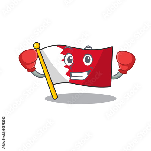 Cartoon flag bahrain isolated in character boxing