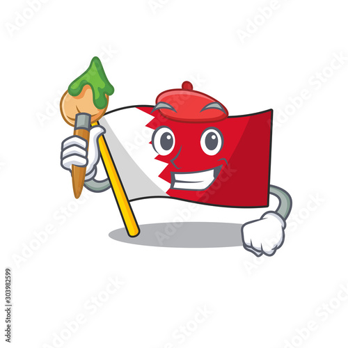 Cartoon flag bahrain isolated in character painter