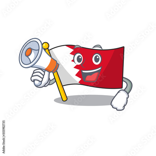 Cartoon flag bahrain isolated in character with holding megaphone