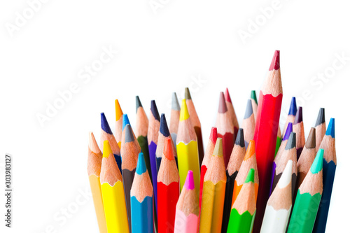 Education concept with Colour pencils isolated on white background. crayon or pastel for drawing.