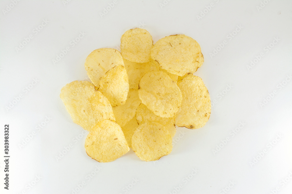 pile of potato chips isolated on white pile of potato chips isolated on white