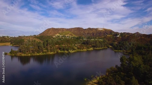 Lake in front of Hollywood Sign
