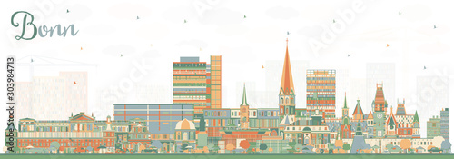 Bonn Germany City Skyline with Color Buildings.
