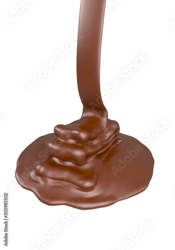 Melt chocolate drop on white background,3d rendering Include clipping path.