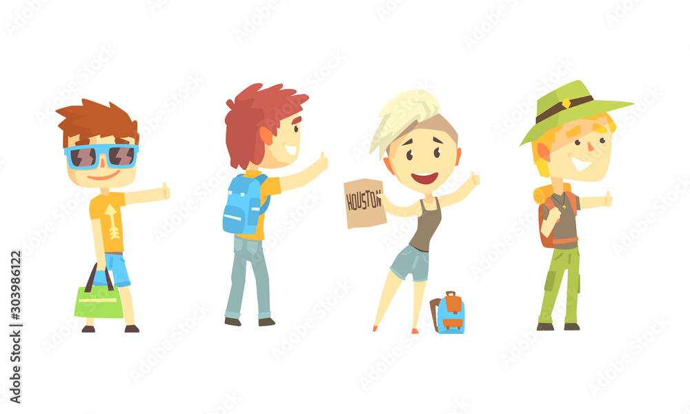 Young Tourist Characters Wearing Comfy Outfit Vector Illustrations