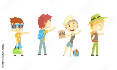 Young Tourist Characters Wearing Comfy Outfit Vector Illustrations