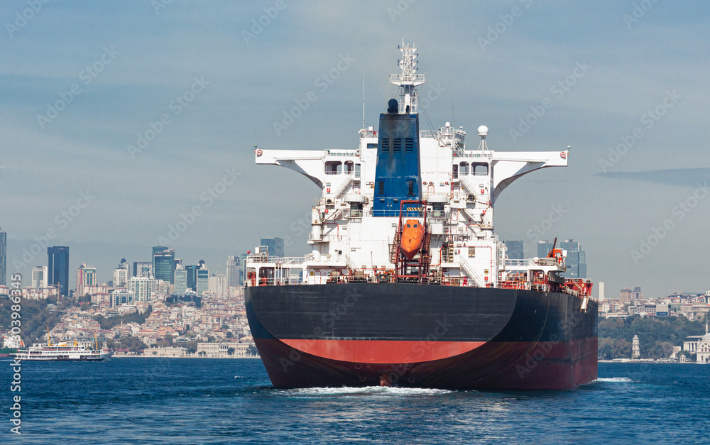 Large cargo ship at Istanbul background