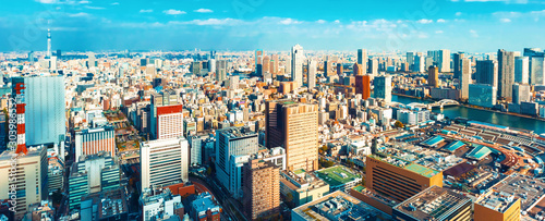 Aerial view of the cityscape of Tokyo, Japan near Tsukiji