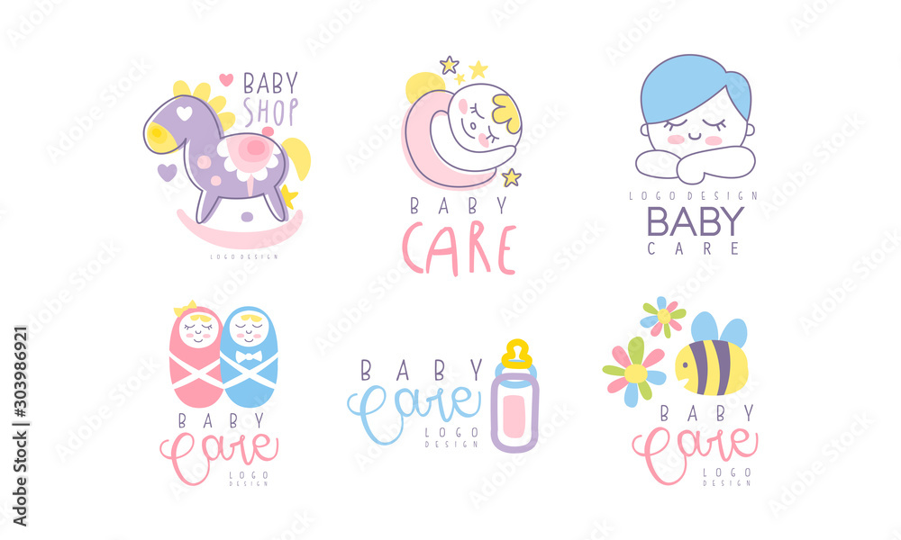 Baby Shop Logos Variant Design Vector Set.