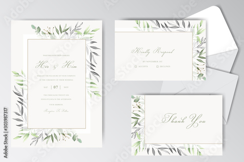 Elegant Watercolor Wedding Invitation Card with Greenery Foliage