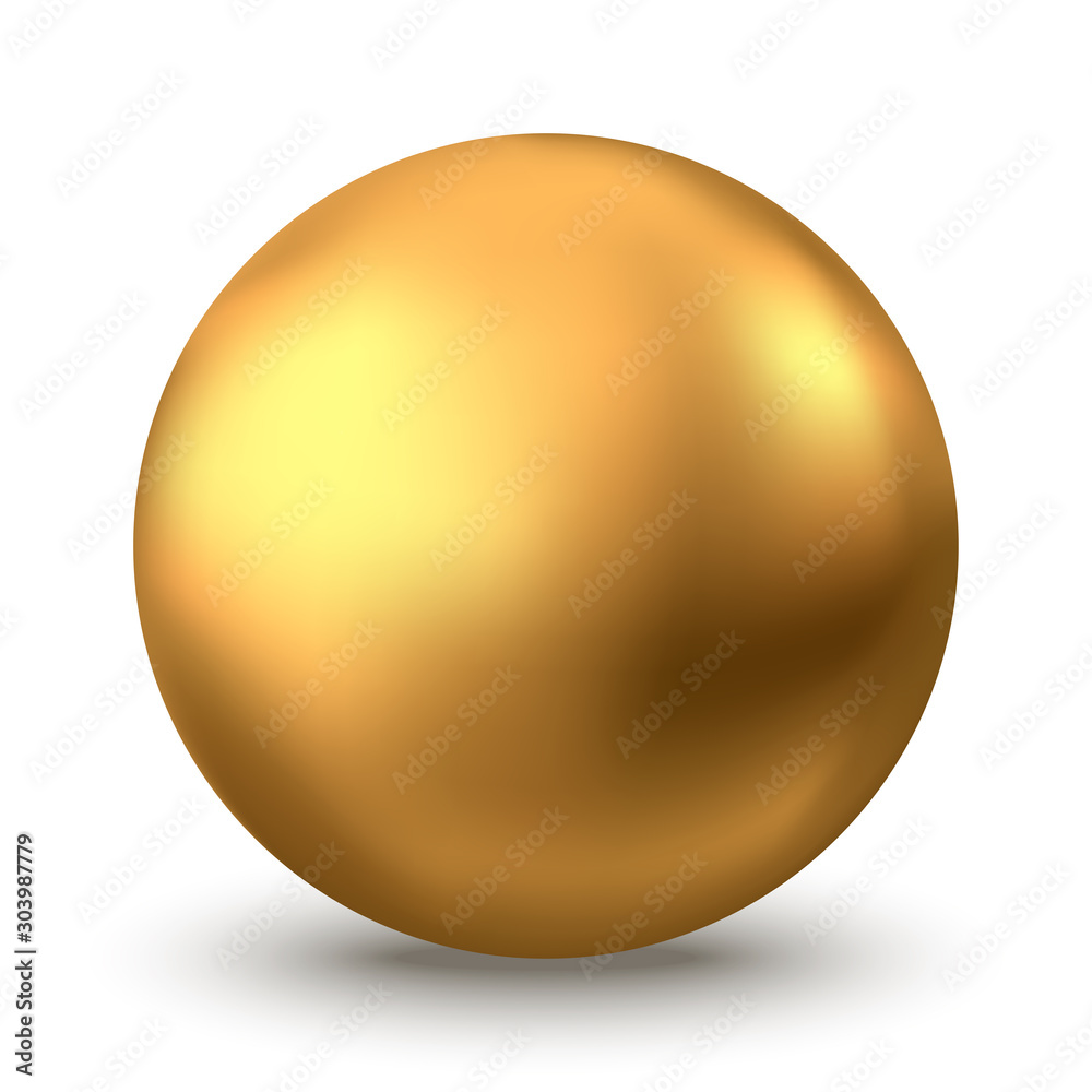 Gold sphere or oil bubble isolated on white background.