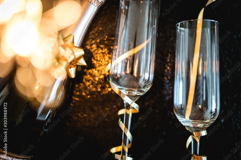 champagne glasses with sparkles