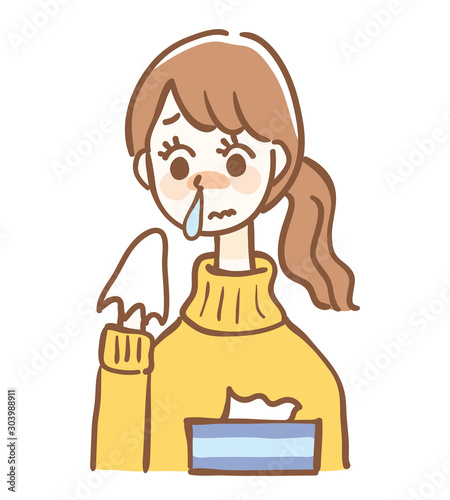 Illustration of a woman with runny nose