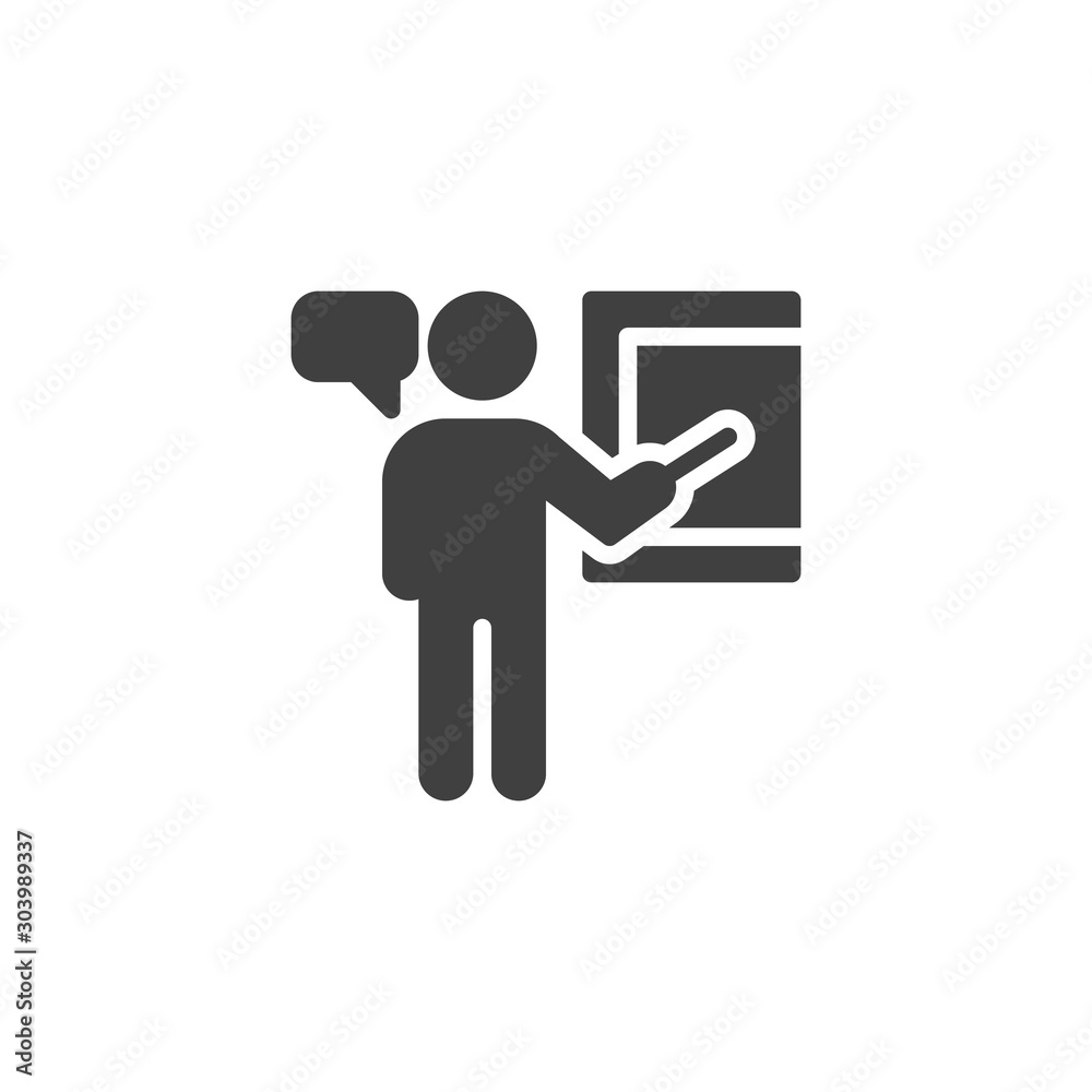 Business presentation board vector icon. filled flat sign for mobile concept and web design. Man standing at presentation screen glyph icon. Symbol, logo illustration. Vector graphics Business presentation board vector icon. filled flat sign for mobile concept and web design. Man standing at presentation screen glyph icon. Symbol, logo illustration. Vector graphics