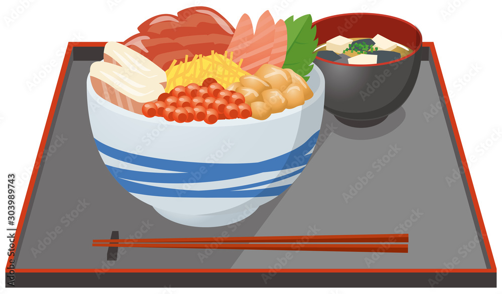 海鮮丼と味噌汁のイメージイラスト Stock Vector Adobe Stock