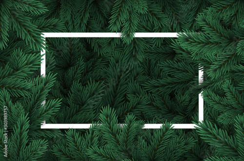 Christmas tree branches background. Holiday's Background Happy New Year. Christmas tree frame. Design for banner, post