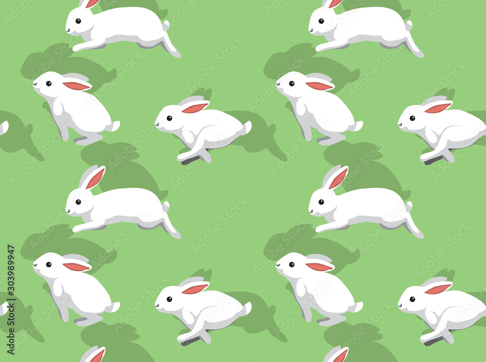 White Rabbit Jumping Cartoon Vector Illustration Seamless Pattern Wallpaper-01  Stock Vector | Adobe Stock