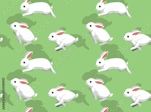 White Rabbit Jumping Cartoon Vector Illustration Seamless Pattern Wallpaper-01