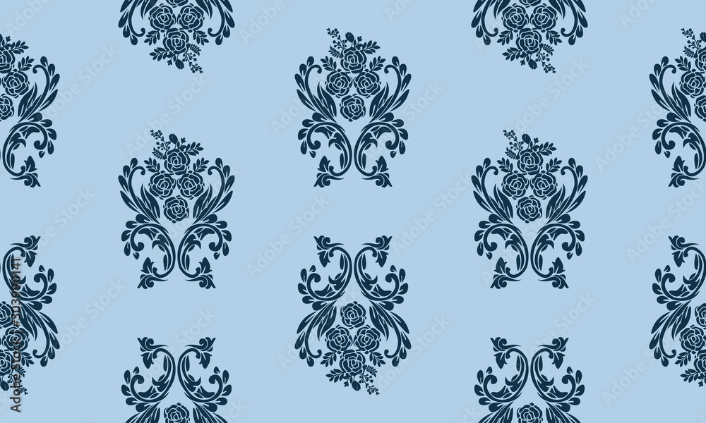 Modern texture with seamless dark blue leaf floral.