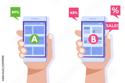 A-B comparison. Split testing  concept. Vector illustration.