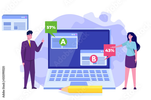 A-B comparison. Split testing  concept. Vector illustration.