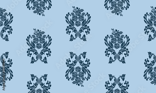 Modern texture with seamless dark blue leaf floral.