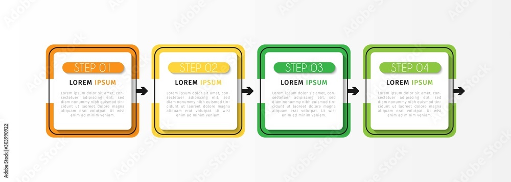 Vector infographic design template with 4 options or steps. Can be used for process diagram, workflow layout, info graph, annual report, flow chart. Vector Illustration